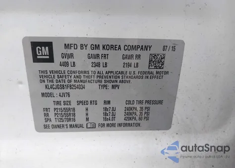 2015 Buick Encore Leather from USA, damaged, VIN KL4CJGSB1FB254034